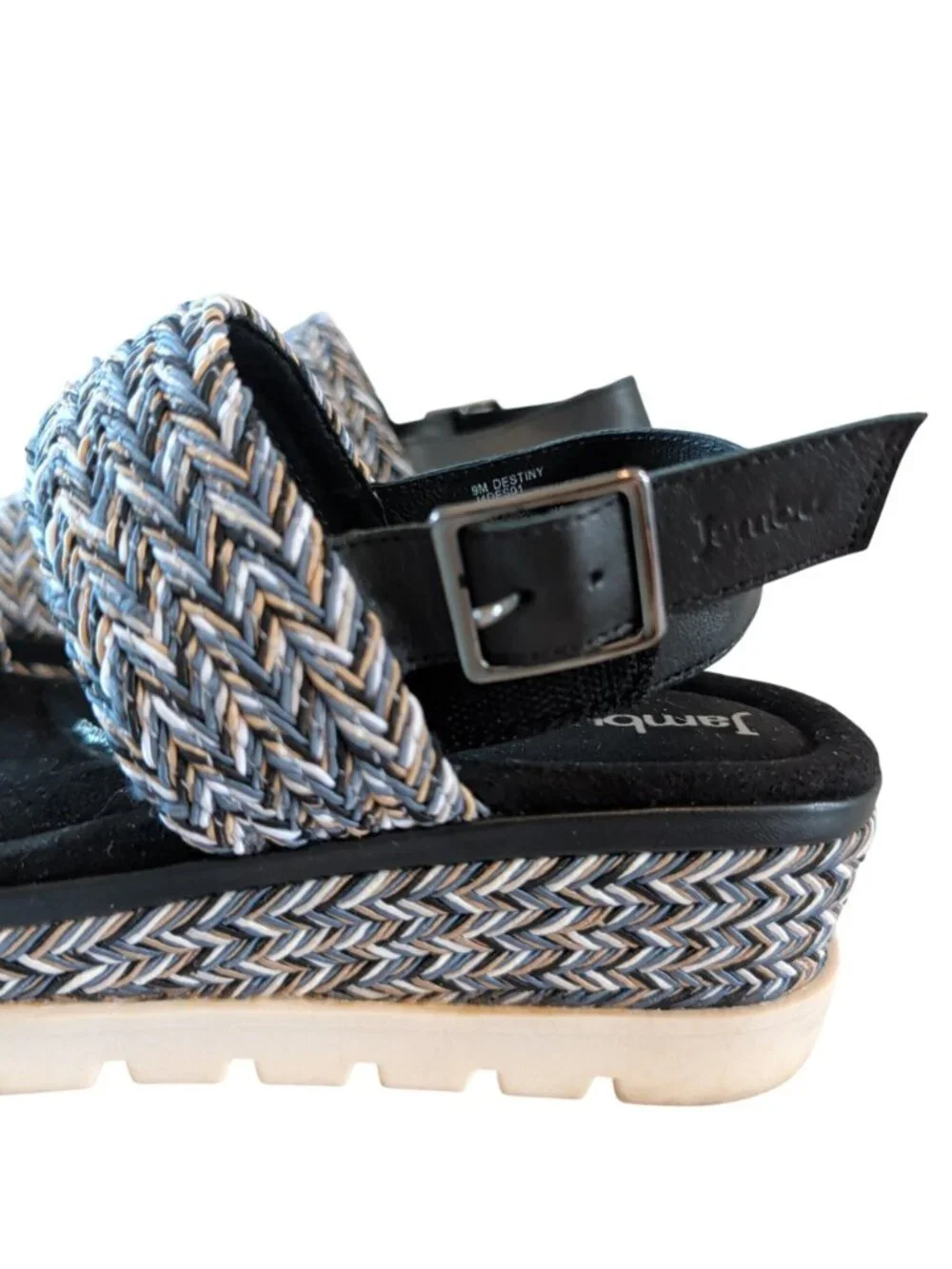 Jambu Destiny Women’s 9M Platform Wedge Sandals Braided Strappy Black Gray